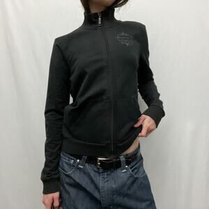 y2k vintage banana republic sun faded black mock neck fitted zip jacket